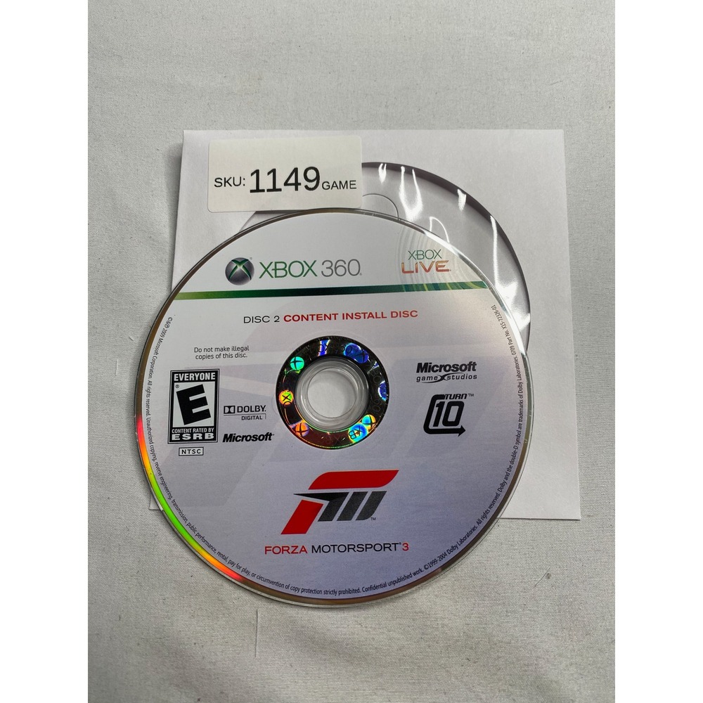 Forza Motorsport 3 Xbox 360 Disc 2 Content Install Disc